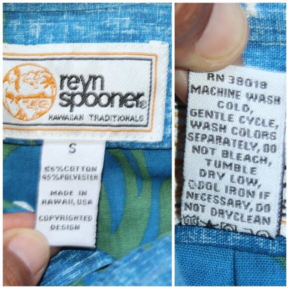 Reyn Spooner kids shirt Size Small Short sleeve Blue & Green Hawaiian Buttons US - Picture 5 of 5